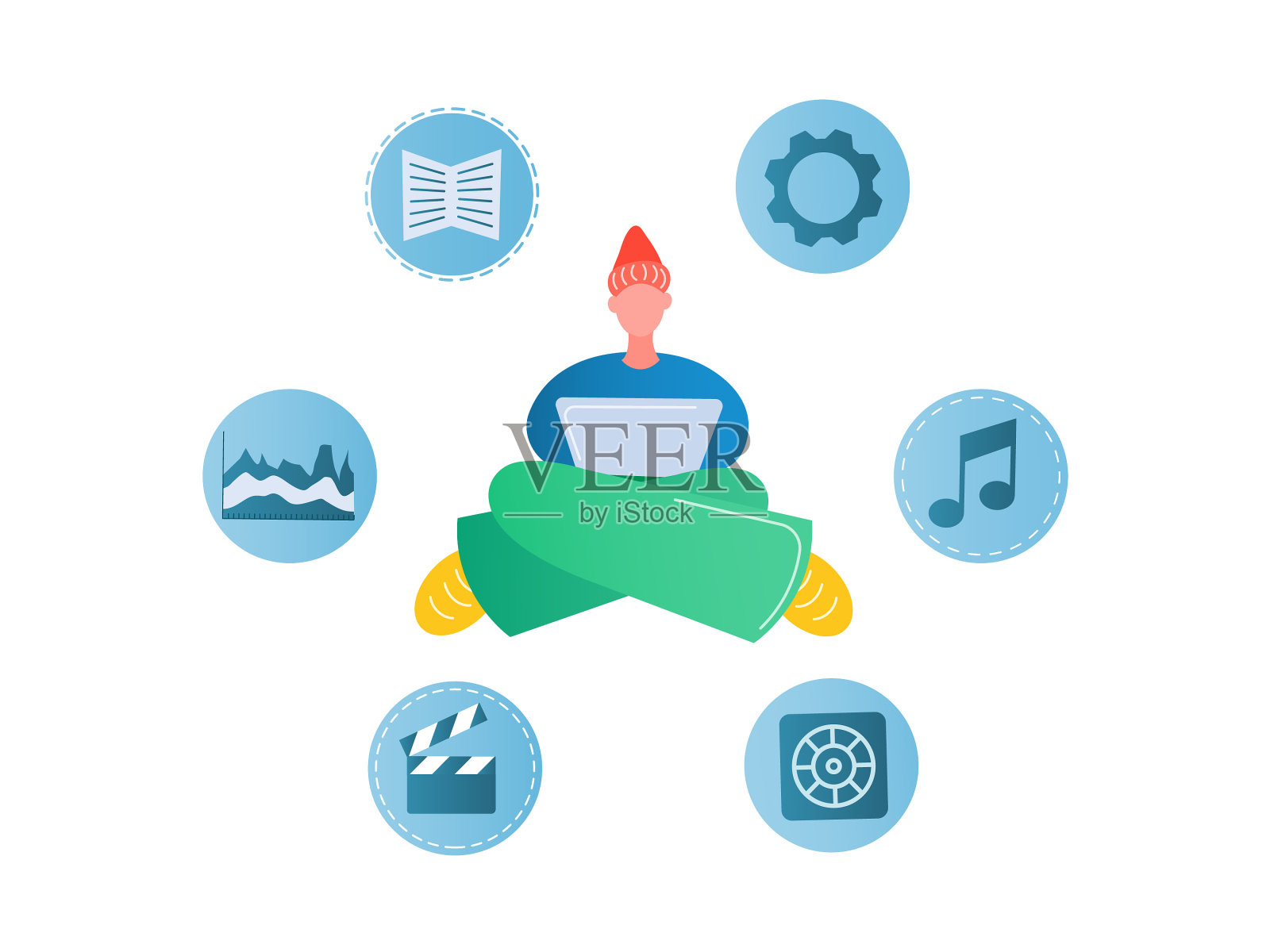 年轻的千禧一代在互联网上工作插画图片素材