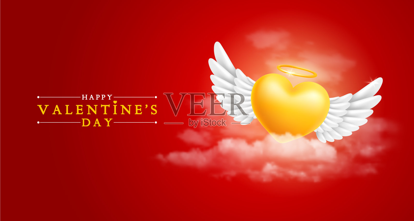 天使的心在云中有翅膀插画图片素材