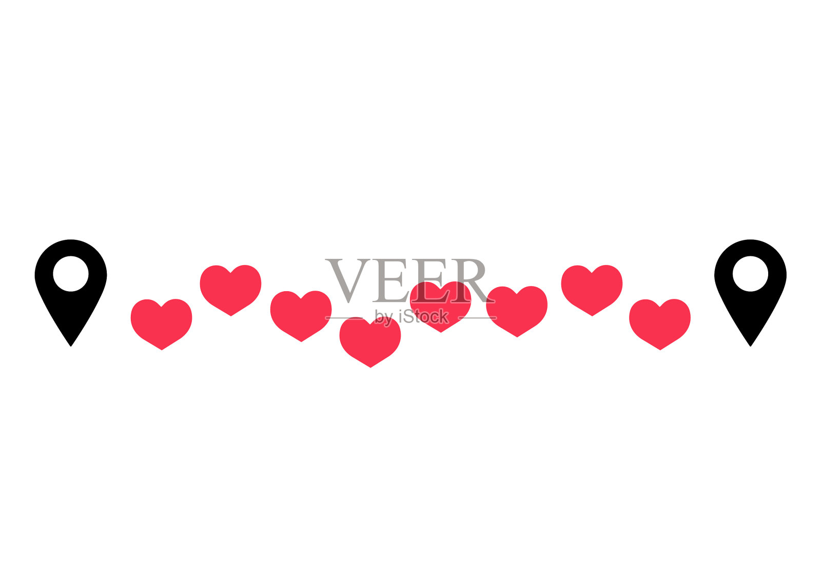 距离爱的图标路线与引脚地图和红色插画图片素材