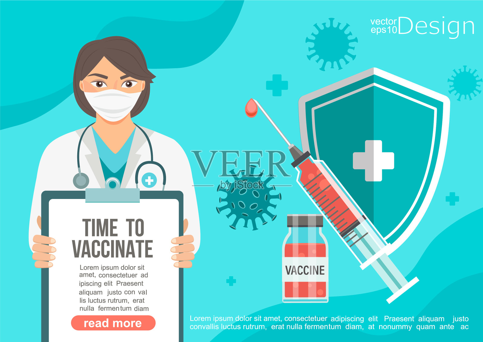 接种时间横幅在女医生手中插画图片素材