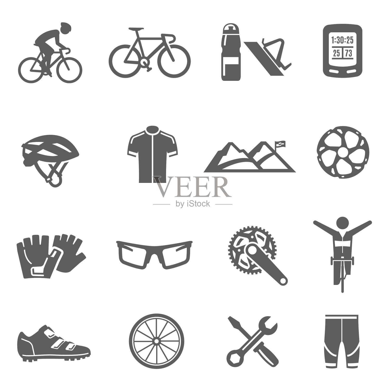 自行车零件马拉松大胆的黑色剪影图标素材