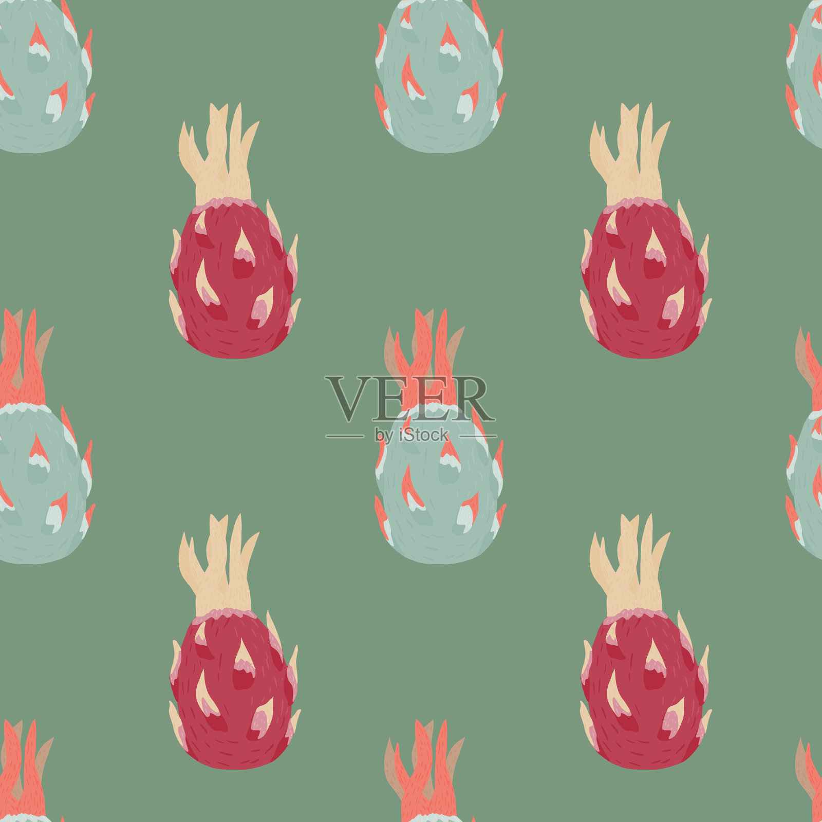 手绘火龙果涂鸦元素无缝衔接插画图片素材