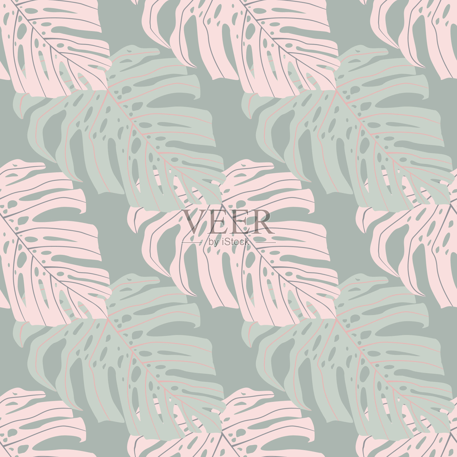 简单的热带涂鸦怪兽形状无缝插画图片素材