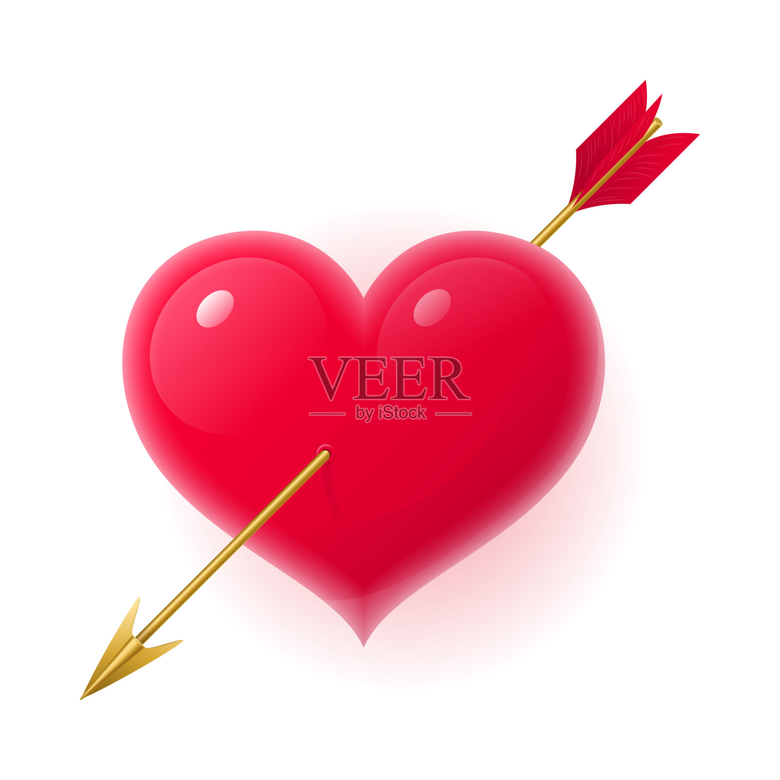 红色逼真的心被箭刺穿插画图片素材