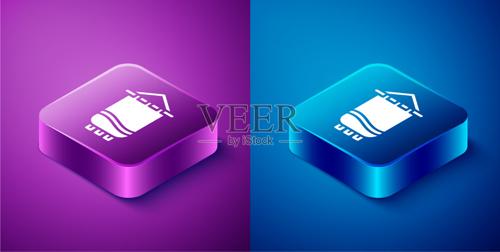 等距中世纪旗帜图标孤立在蓝色和图标素材