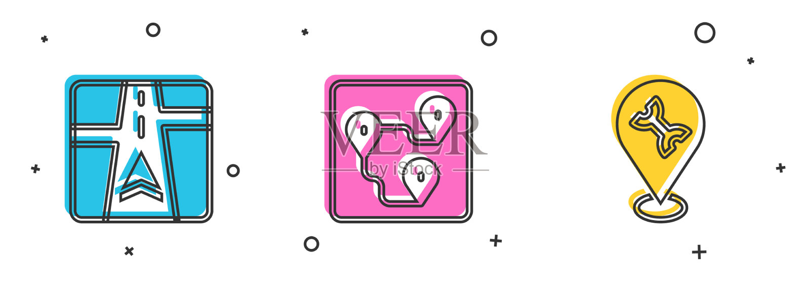 设置GPS设备与地图路线位置和汽车图标素材