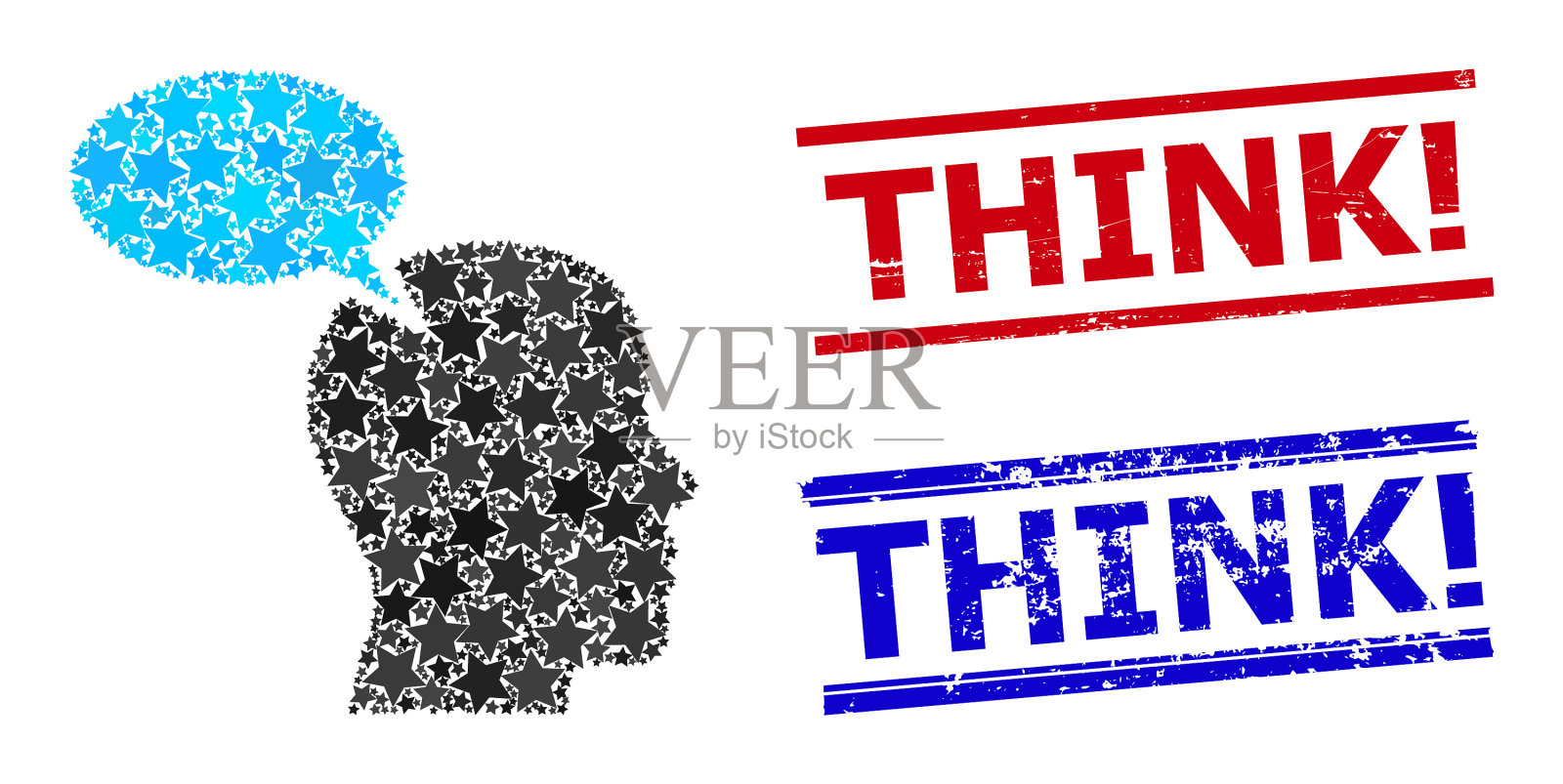 想象云星星马赛克和思考插画图片素材