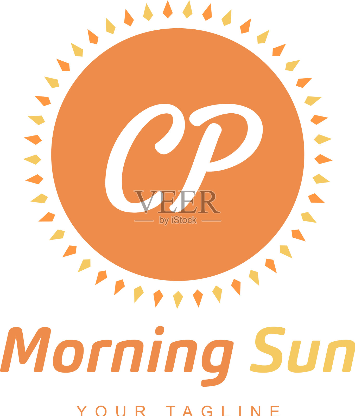 Cp字母标志设计与太阳图标晨光插画图片素材