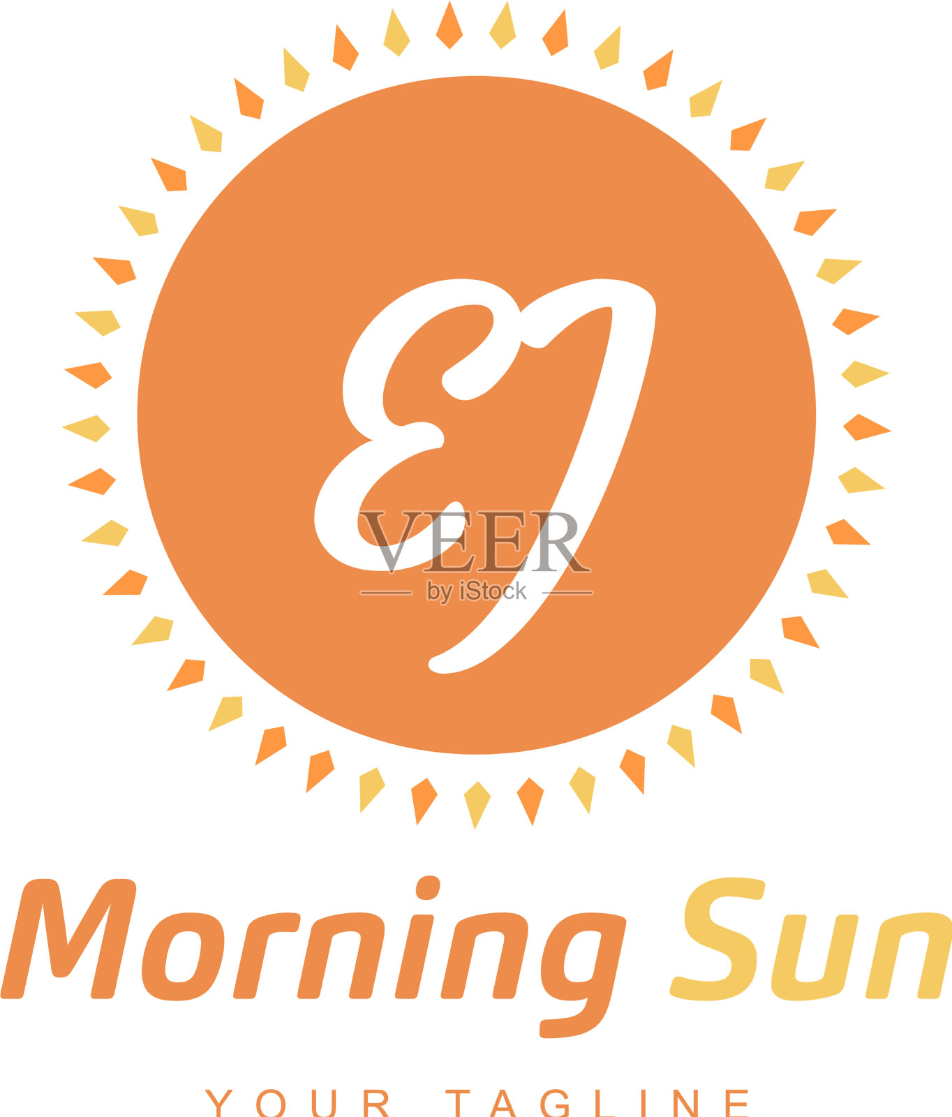 Ej字母标志设计与太阳图标早晨插画图片素材