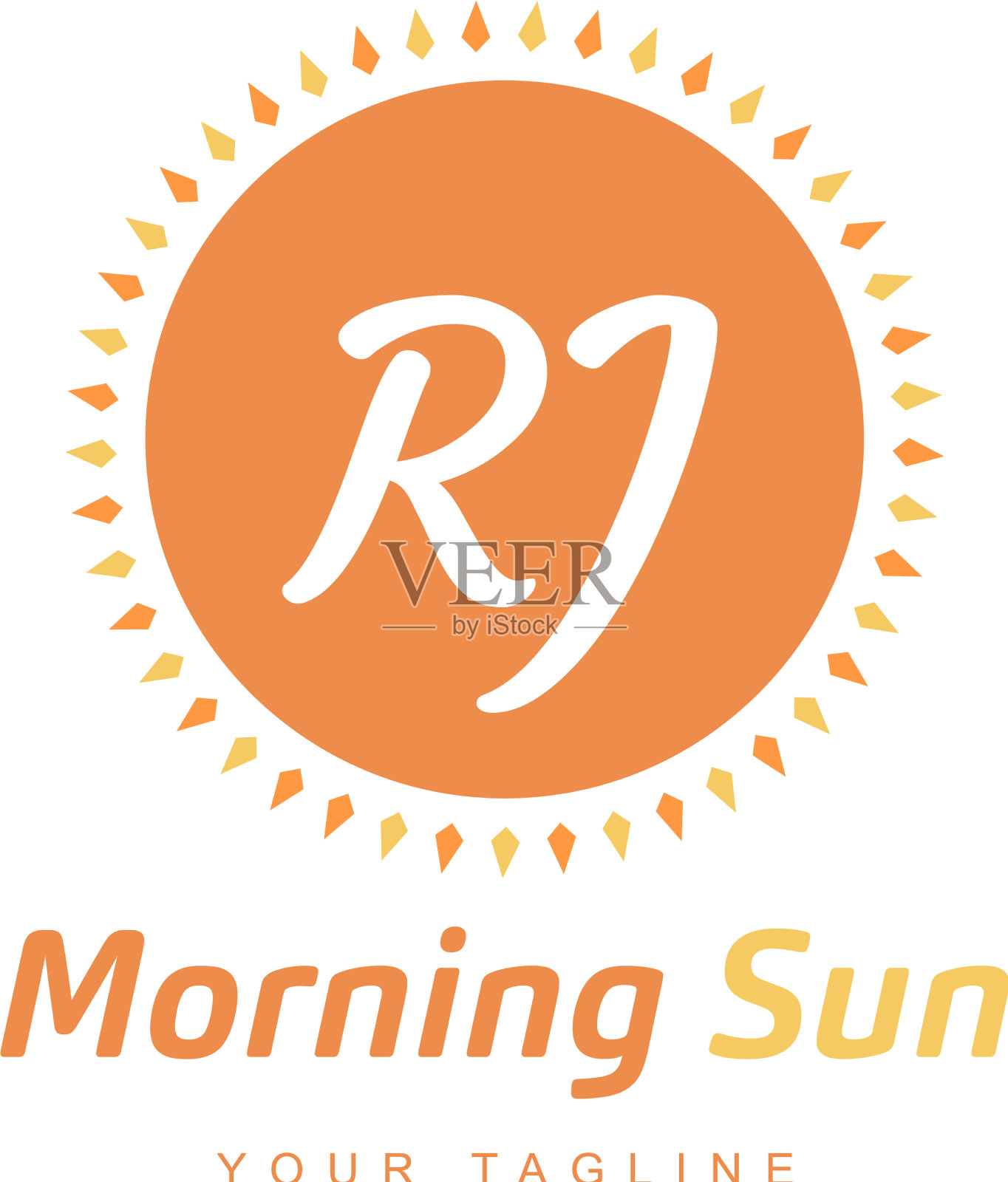 Rj字母标志设计与太阳图标早晨插画图片素材