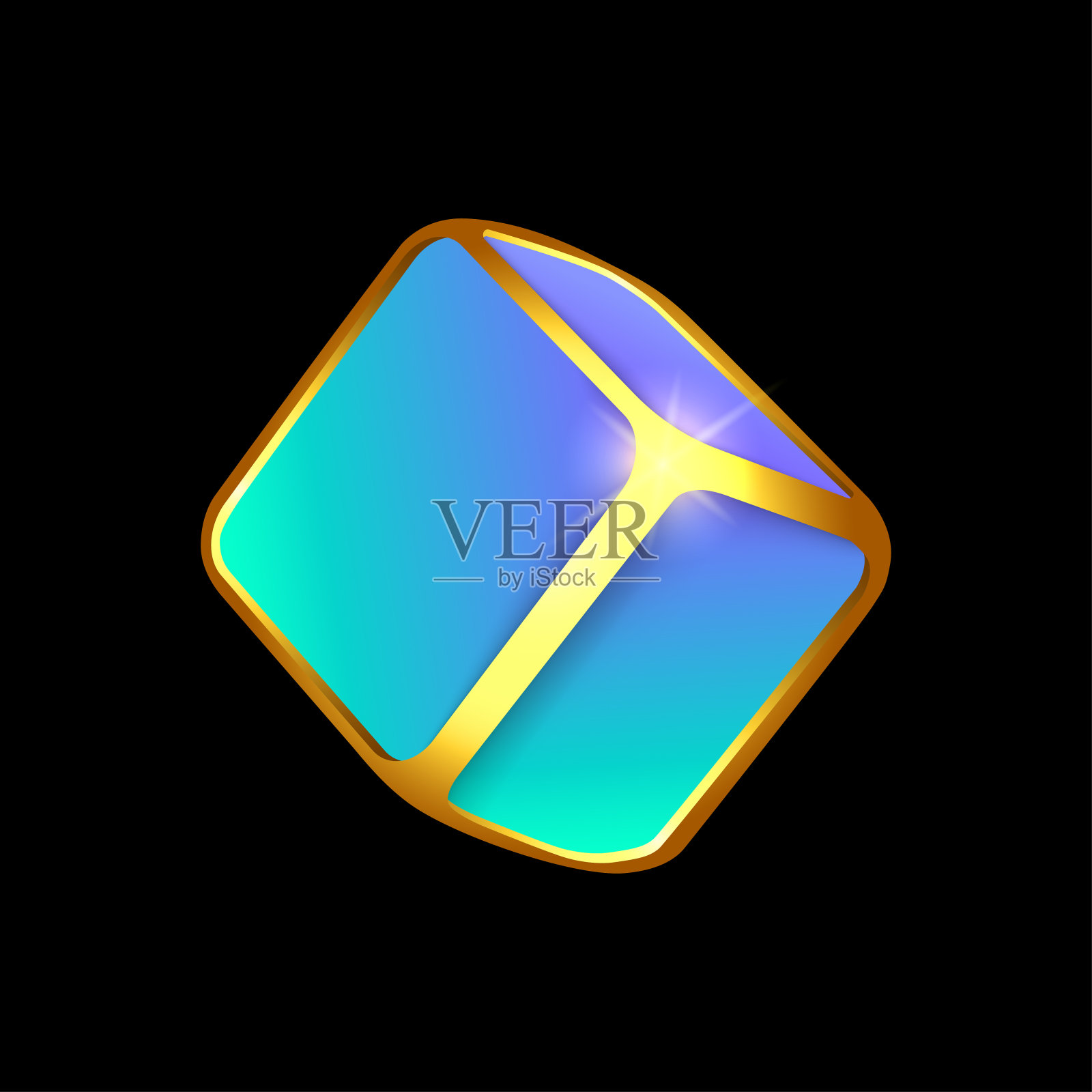 体积氖立方体与金色的面插画图片素材