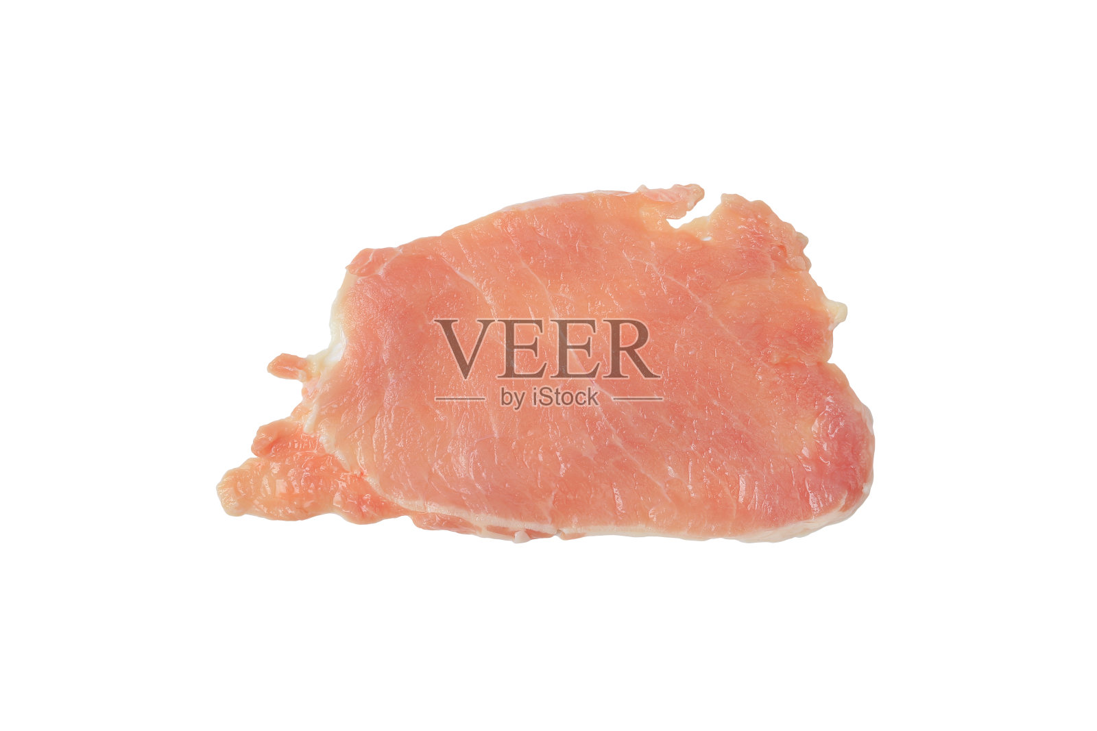 在白色背景上分离的生切片肉。俯视图照片摄影图片