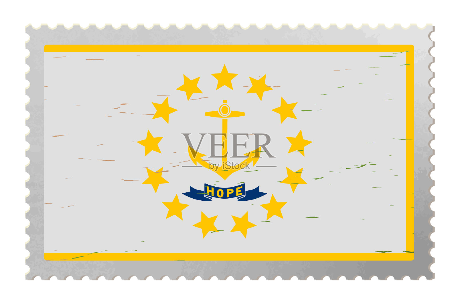 旧邮票上的罗德岛国旗插画图片素材