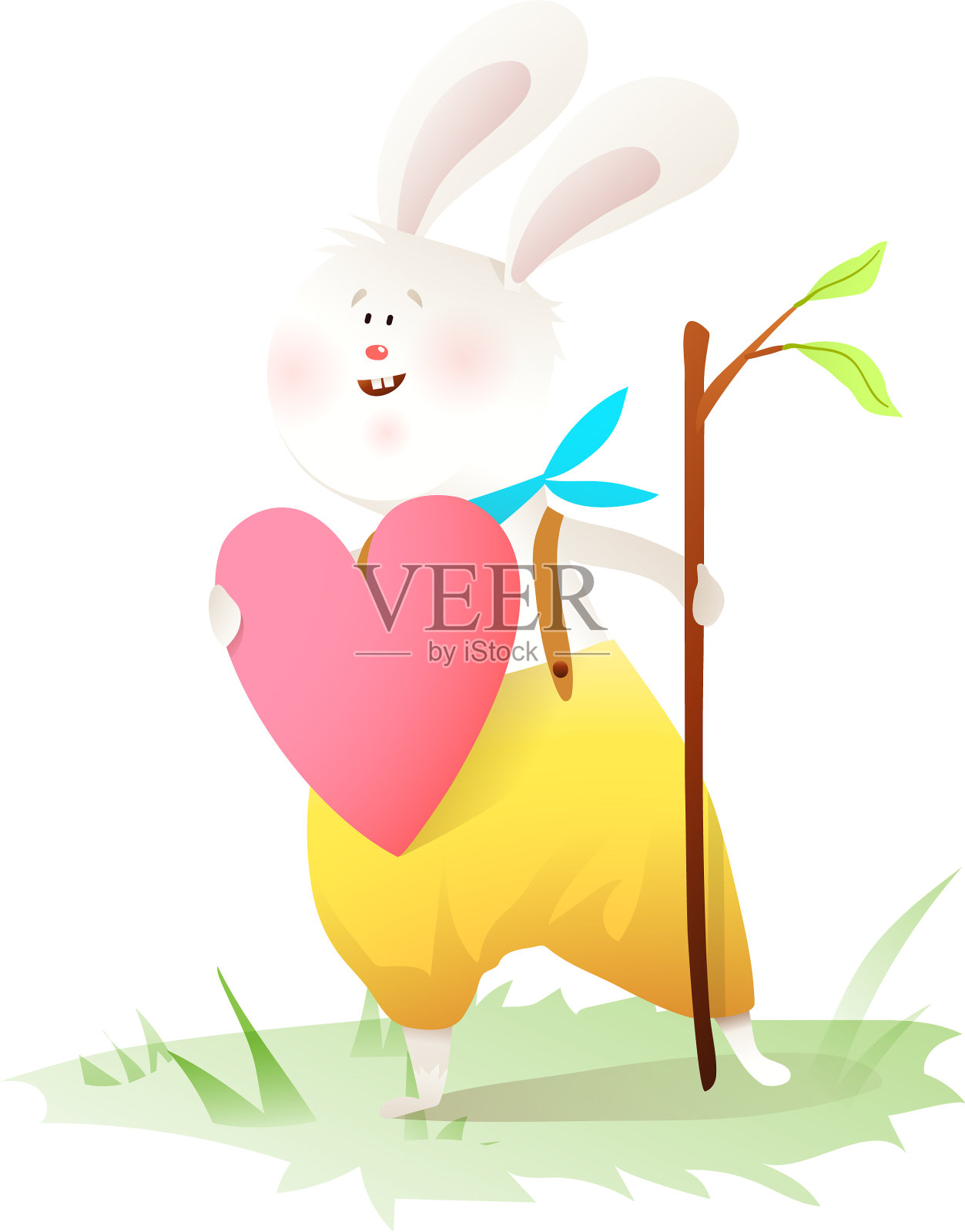 小兔子抱着心形的礼品卡夹艺术设计元素图片