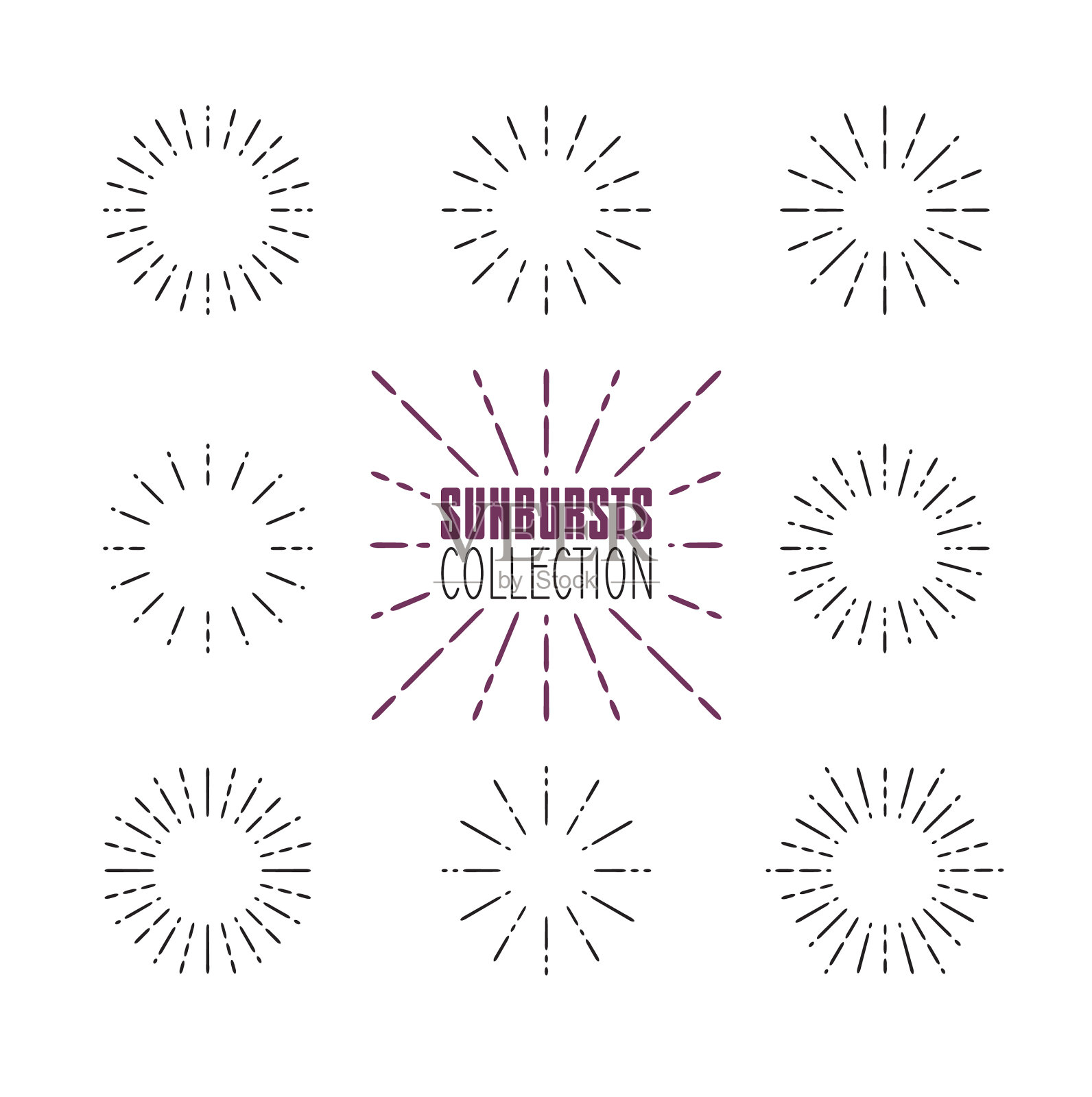 以不同的形状设置vintage sunburst图标素材