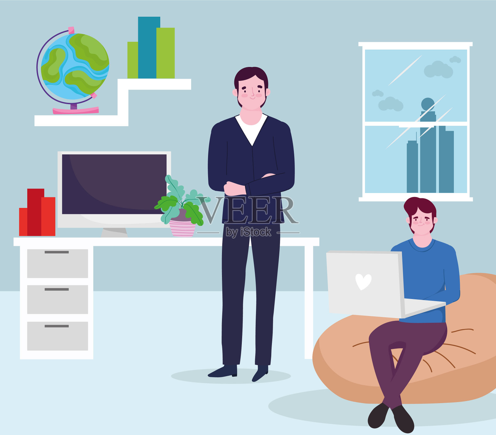 与老板和工人一起工作的商务会议插画图片素材