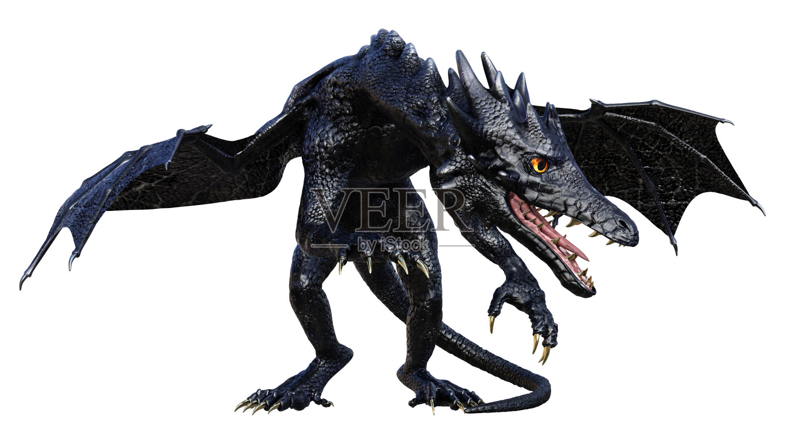 3D插图幻想龙在白色照片摄影图片