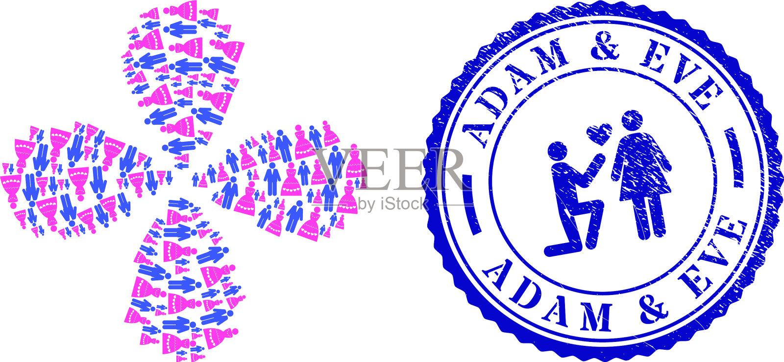 亚当和夏娃划破了婚姻的橡皮印记插画图片素材