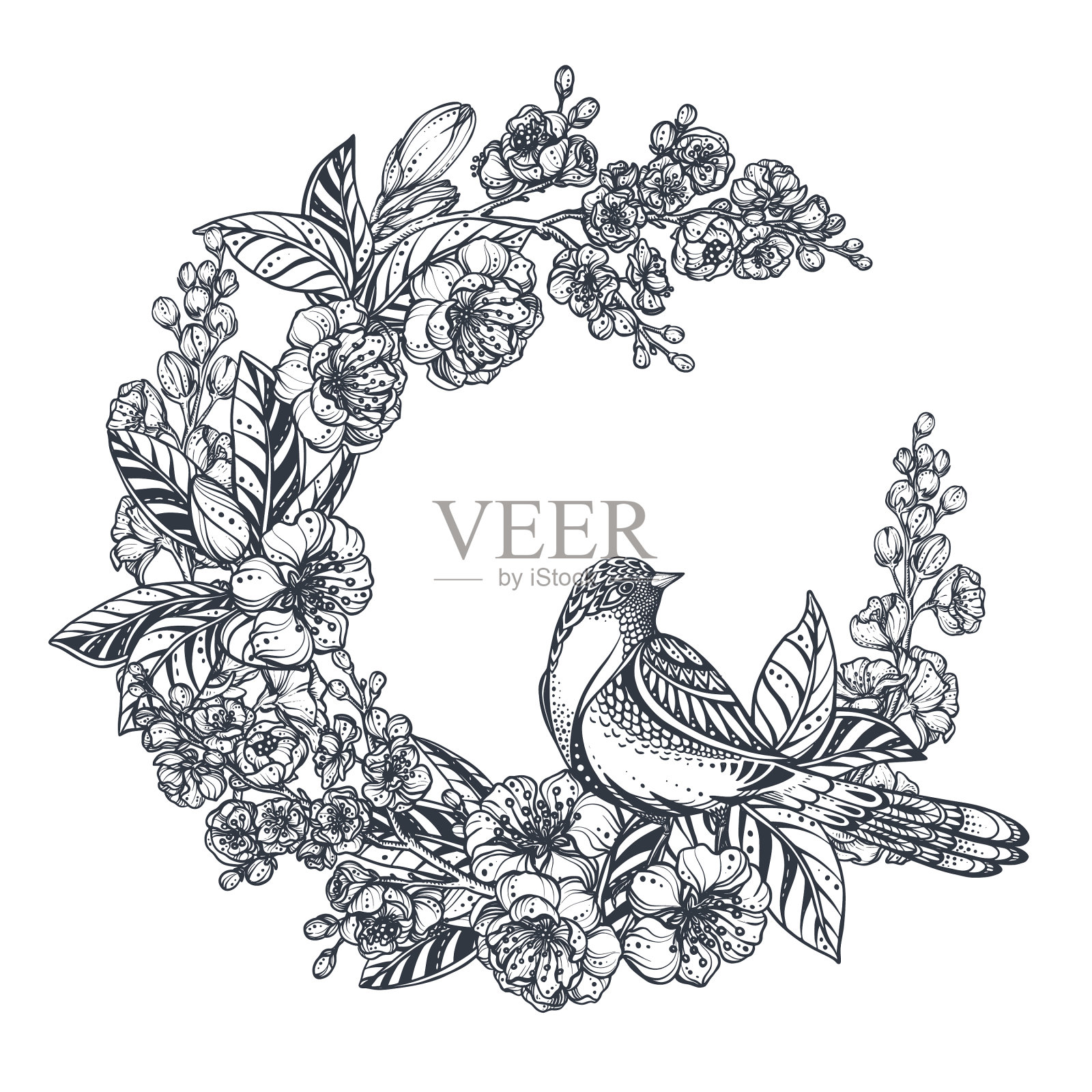 花环涂鸦手绘木兰设计元素图片