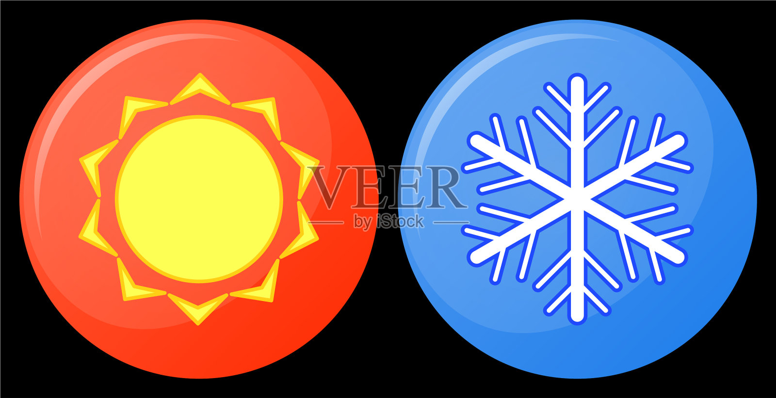 玻璃按钮设置太阳和雪花插画图片素材