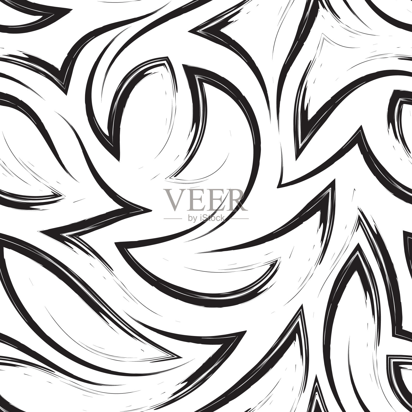 黑色矢量无缝模式的平滑笔触的形式,在角落和卷曲.黑白纹理