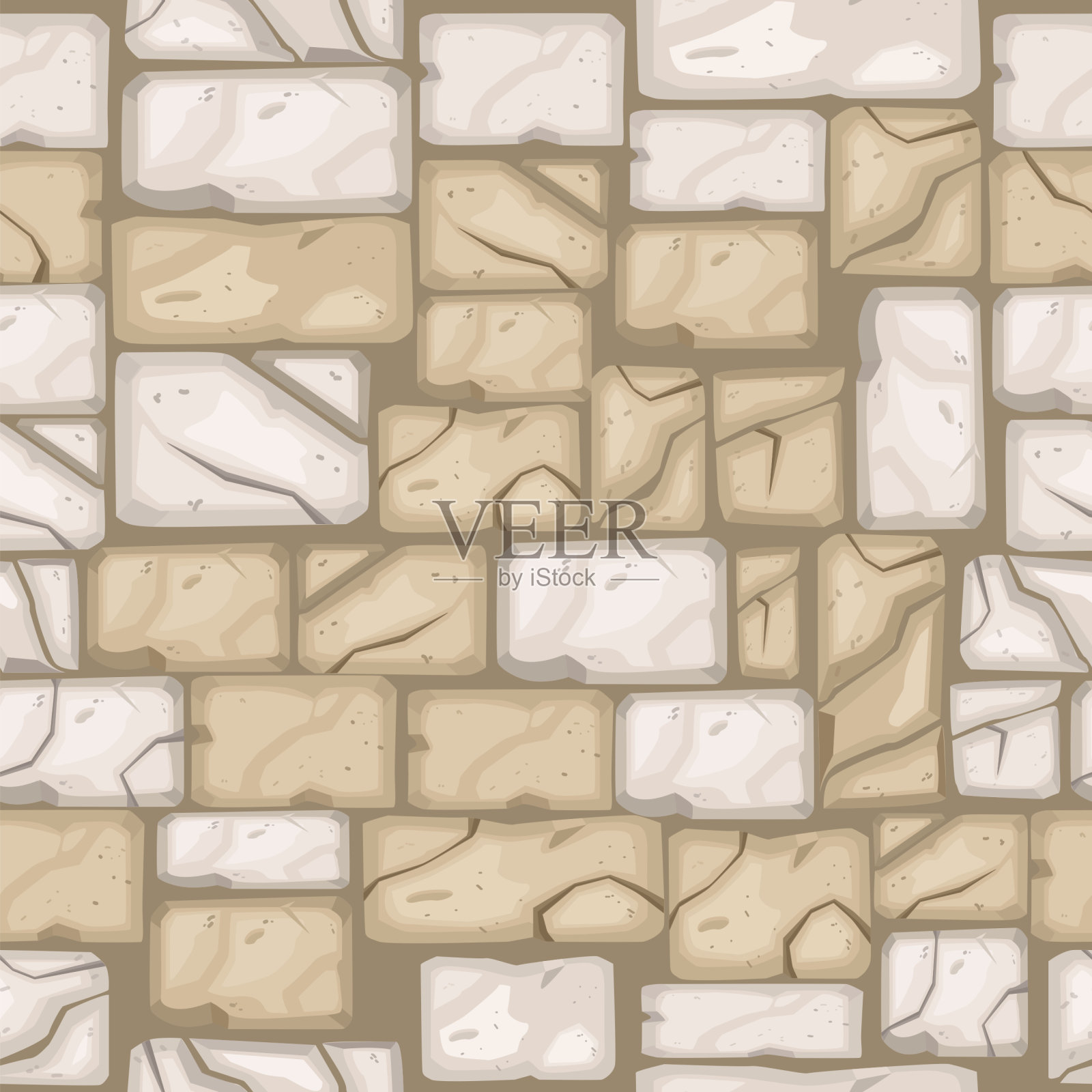 卡通砖墙无缝图案,矢量石地板纹理,岩石铺装瓷砖,街道背景