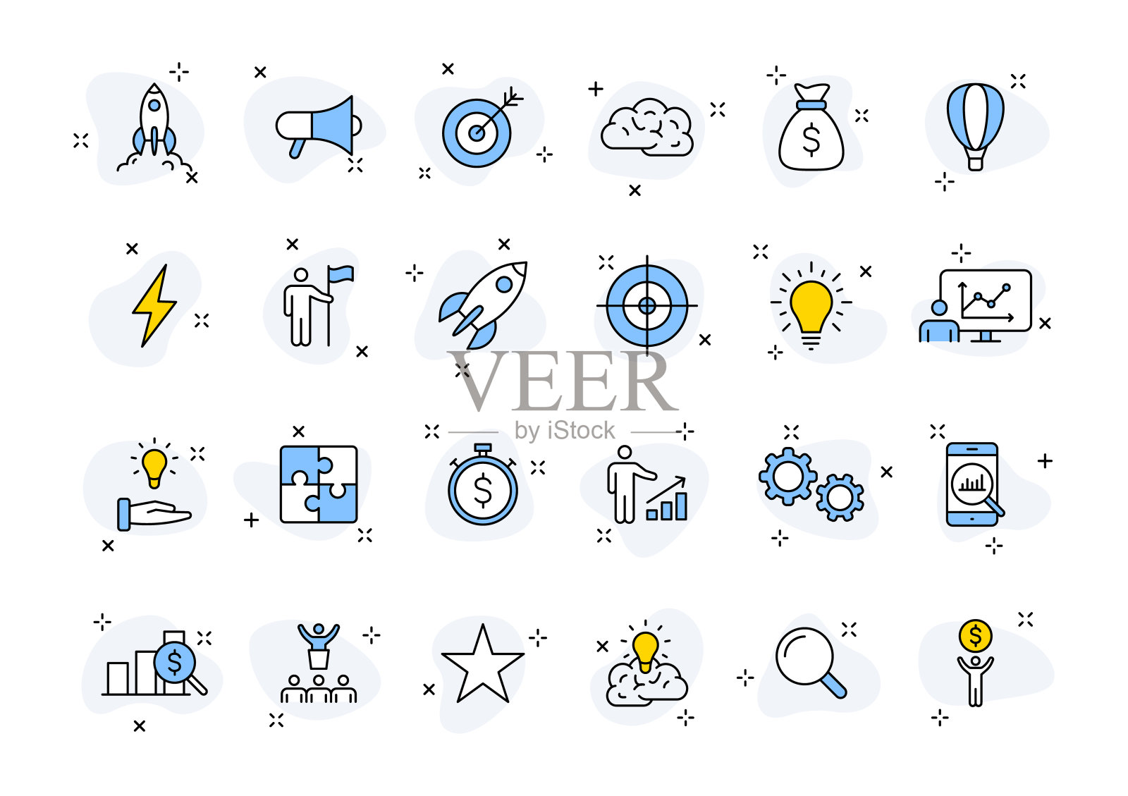 启动网页图标在线条风格。创意，想法，目标，创新，业务，营销。矢量插图。插画图片素材