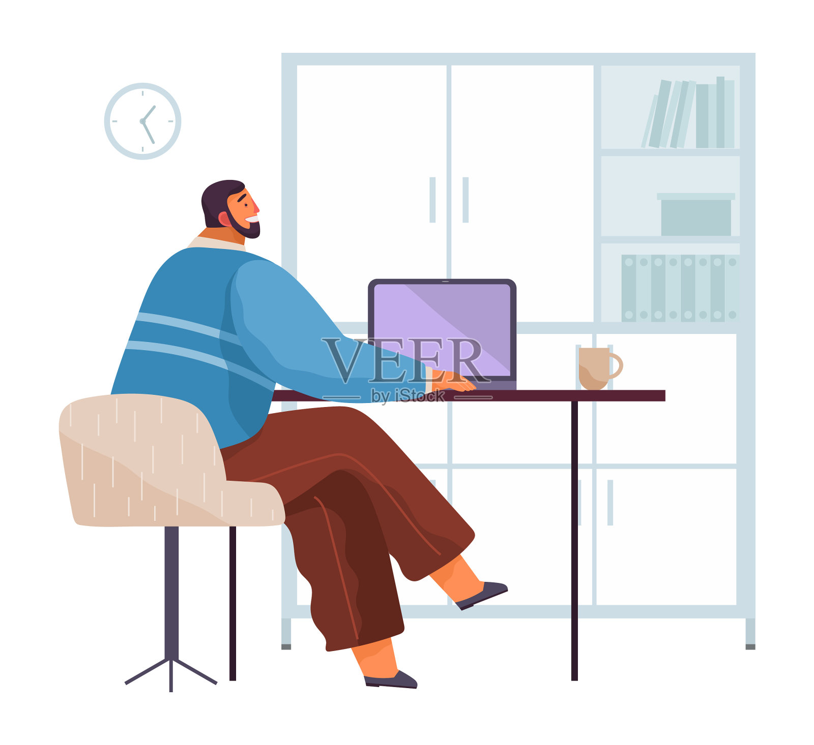 在办公室用电脑工作的商人设计元素图片