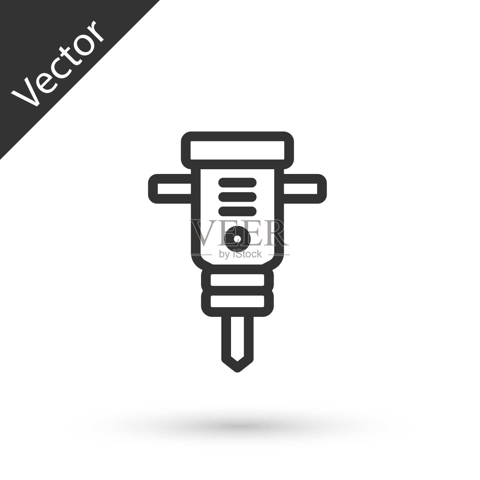 灰色线建筑手提钻图标孤立在白色背景上。向量插画图片素材