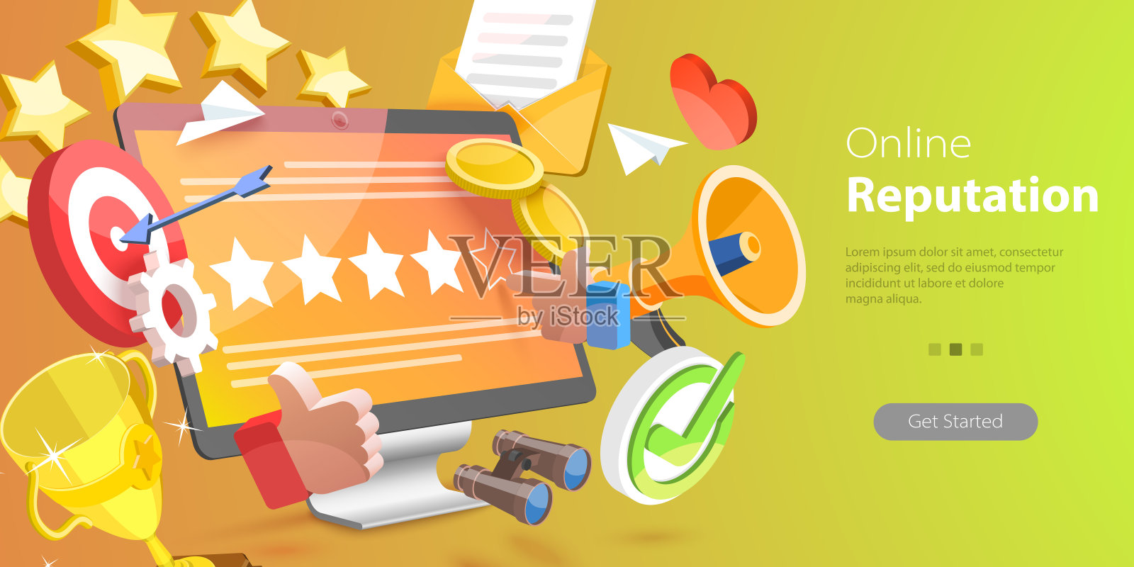 在线声誉管理的三维矢量概念说明插画图片素材