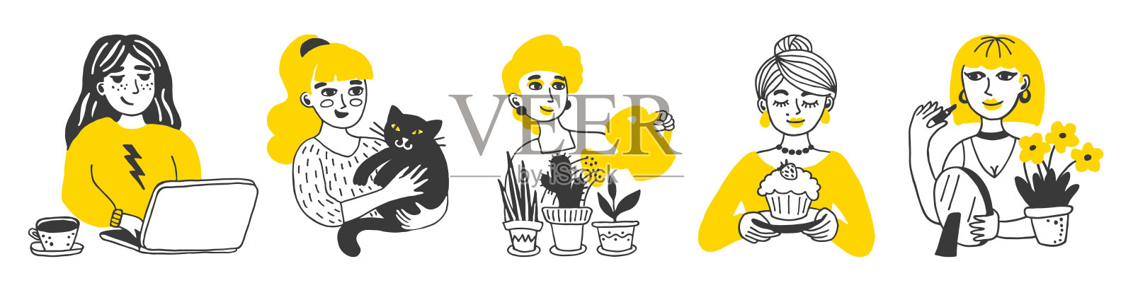 女人忙着在家插画图片素材