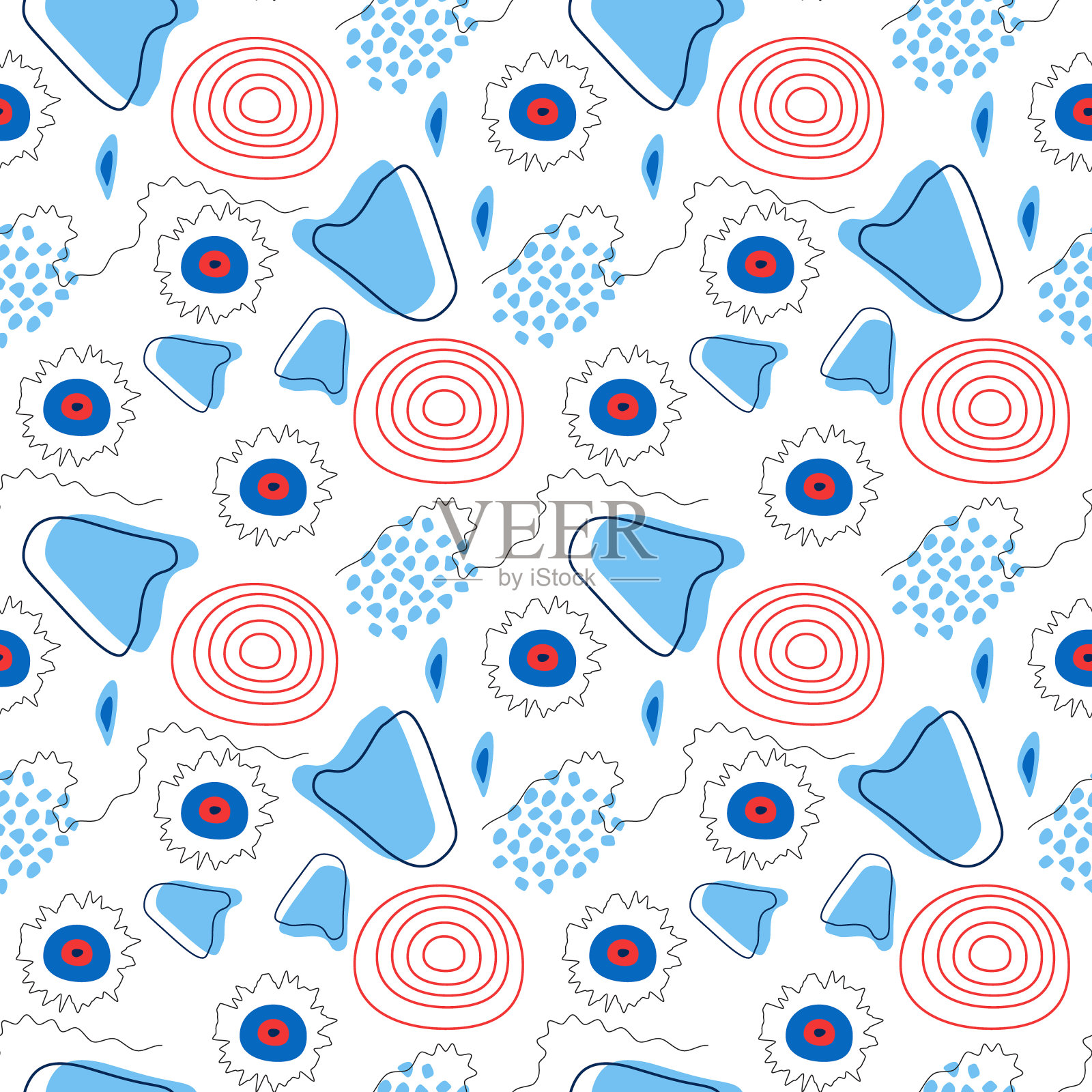 时尚无缝，复古风格与几何图案，矢量插图与几何形状。明亮的颜色。插画图片素材