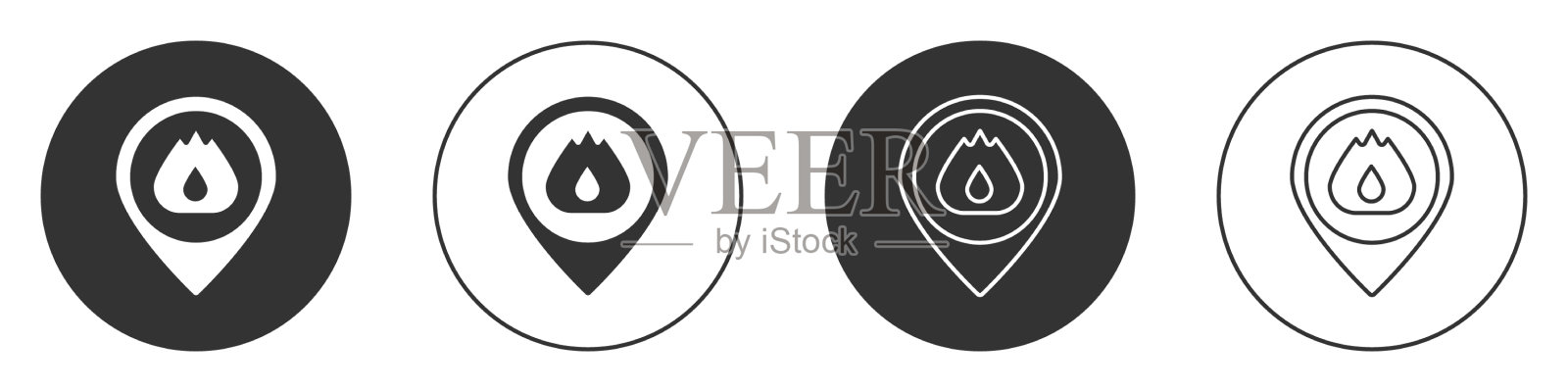 黑色地图指针与火焰火焰图标隔离图标素材