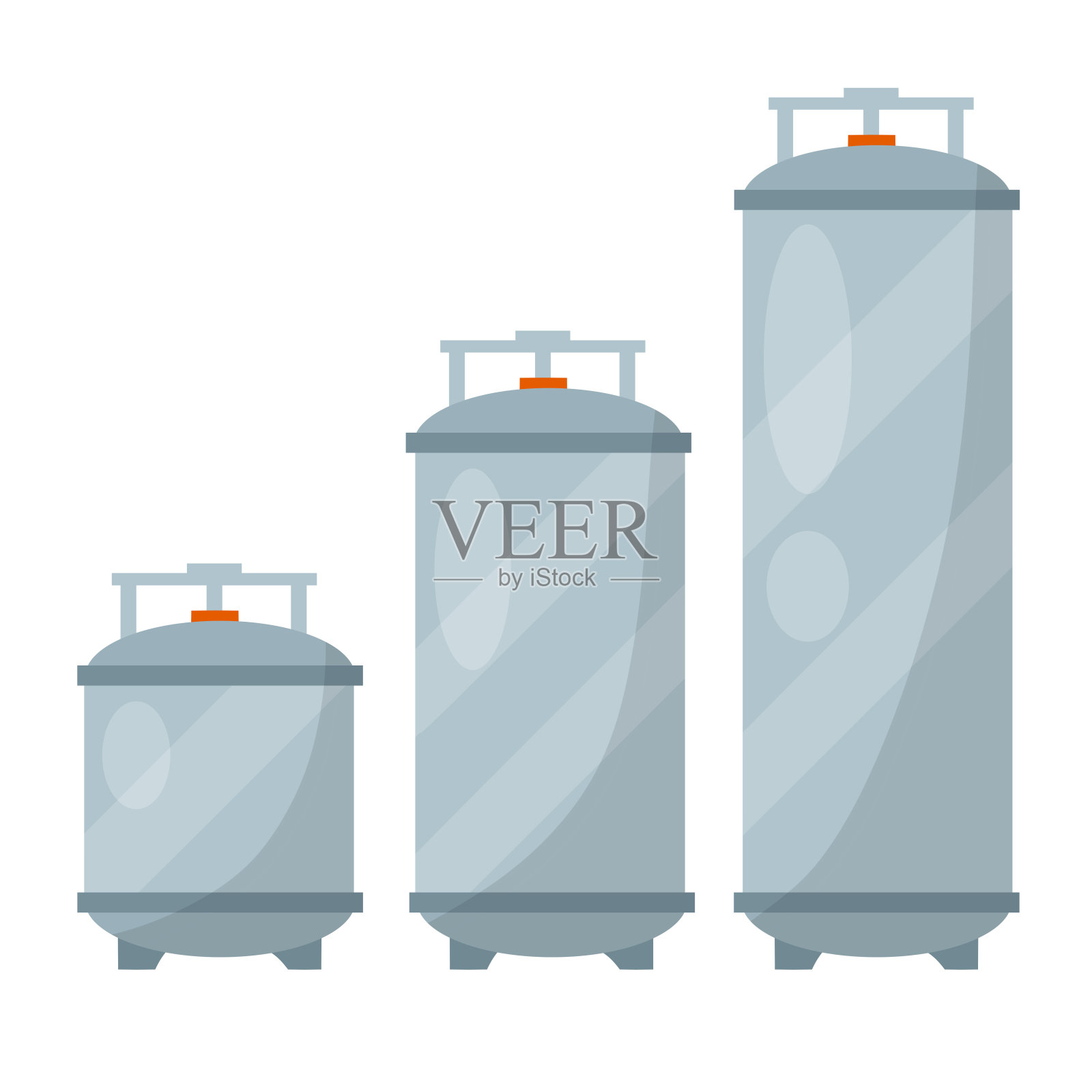 加热水的锅炉。大的和小的灰色坦克。卫生工程。卡通平面插图。住宅元素，浴室和卫生间系统。供热和燃气供应。气瓶插画图片素材