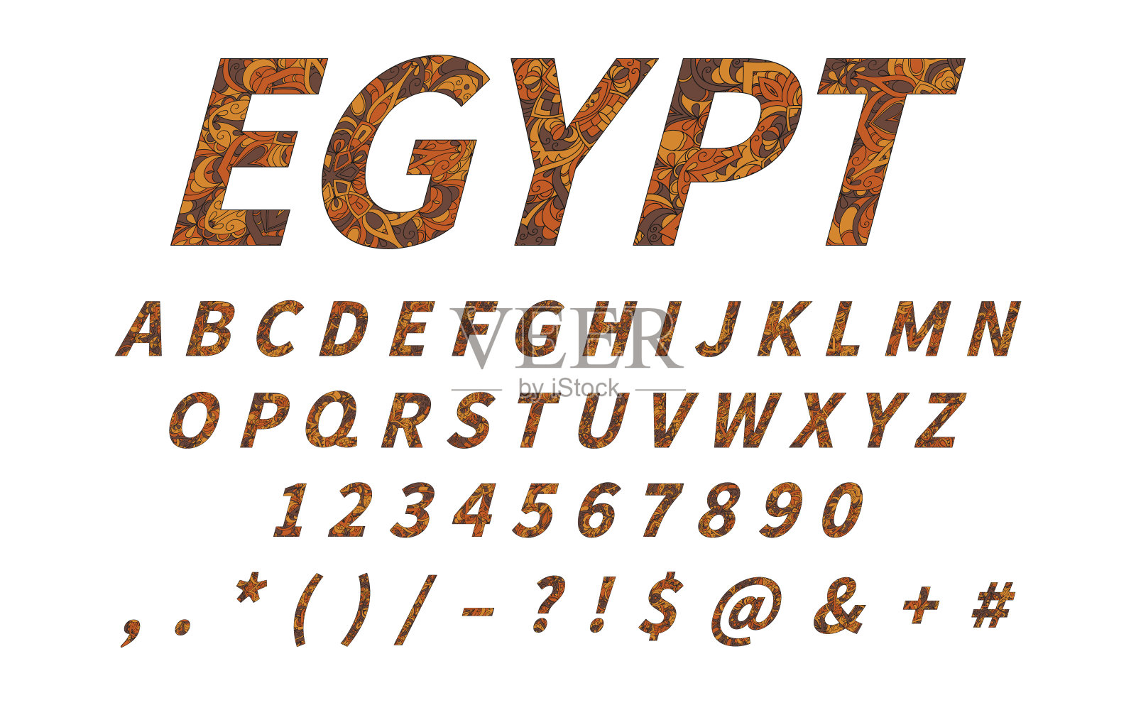 民族的字体。点缀字母表。abc向量组插画图片素材