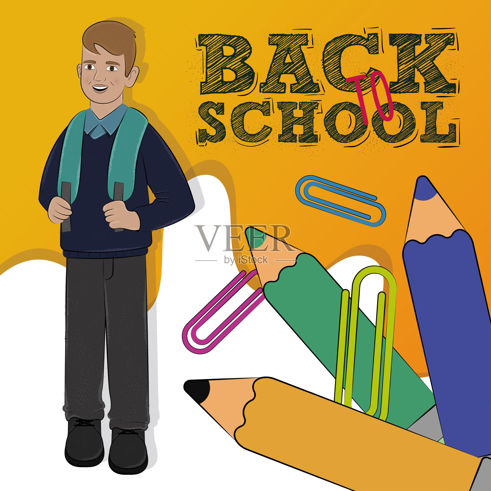 带着一个快乐孩子的学校海报插画图片素材