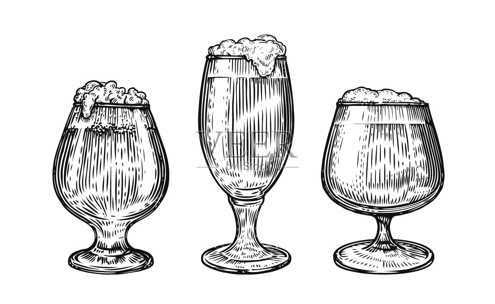 啤酒杯和马克杯在手绘风格的酒吧插画图片素材