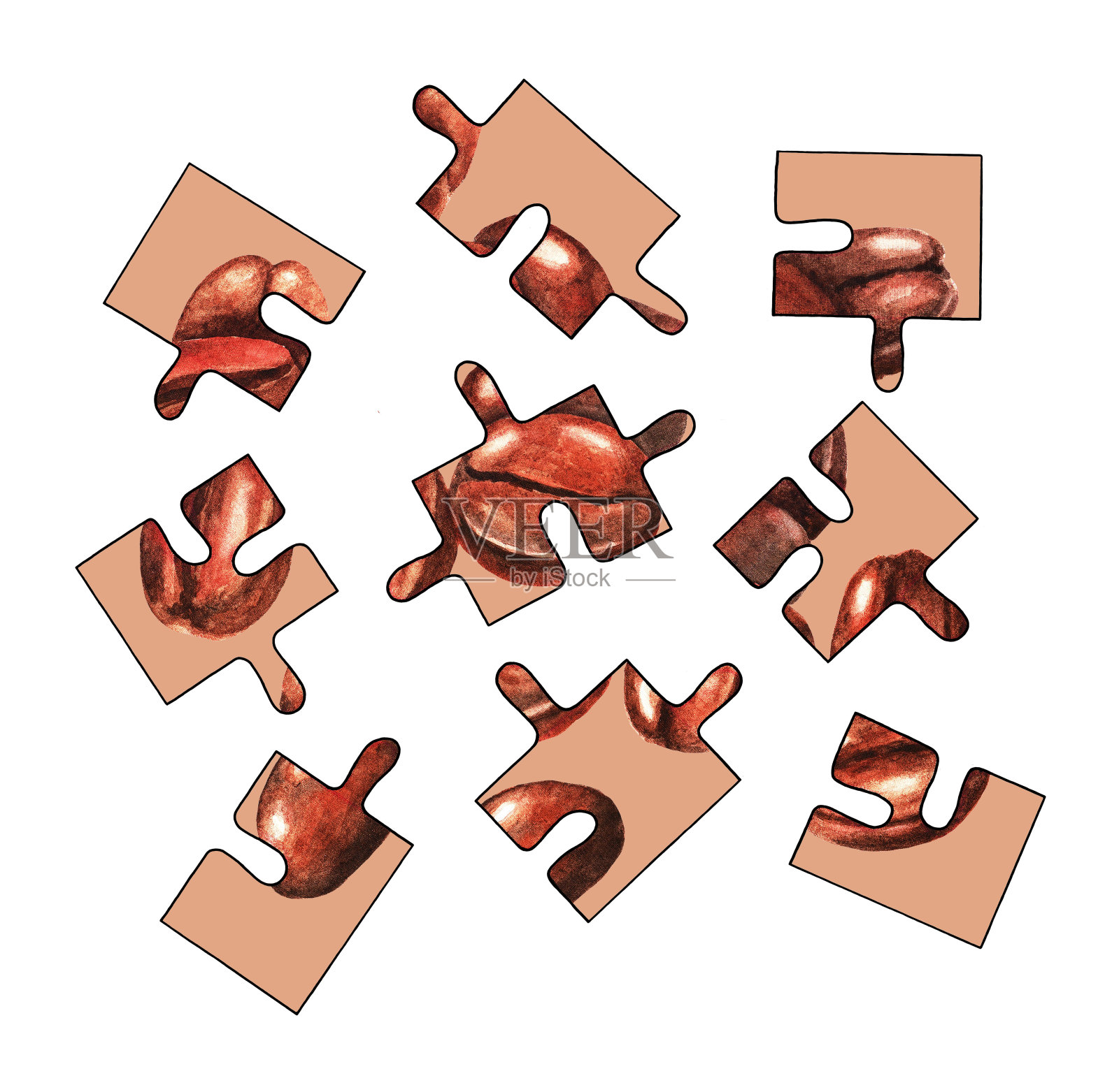 谜题。咖啡豆。水彩(4)插画图片素材