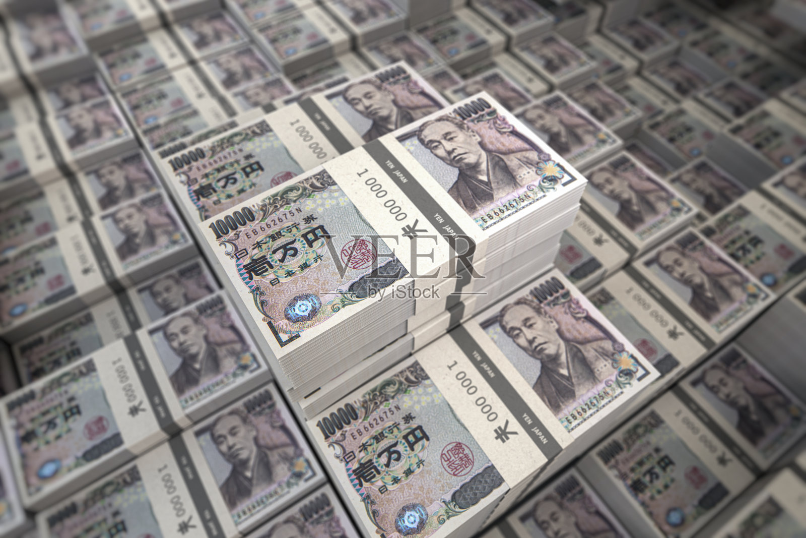 日元包背景。收入增长与金融繁荣的概念。照片摄影图片