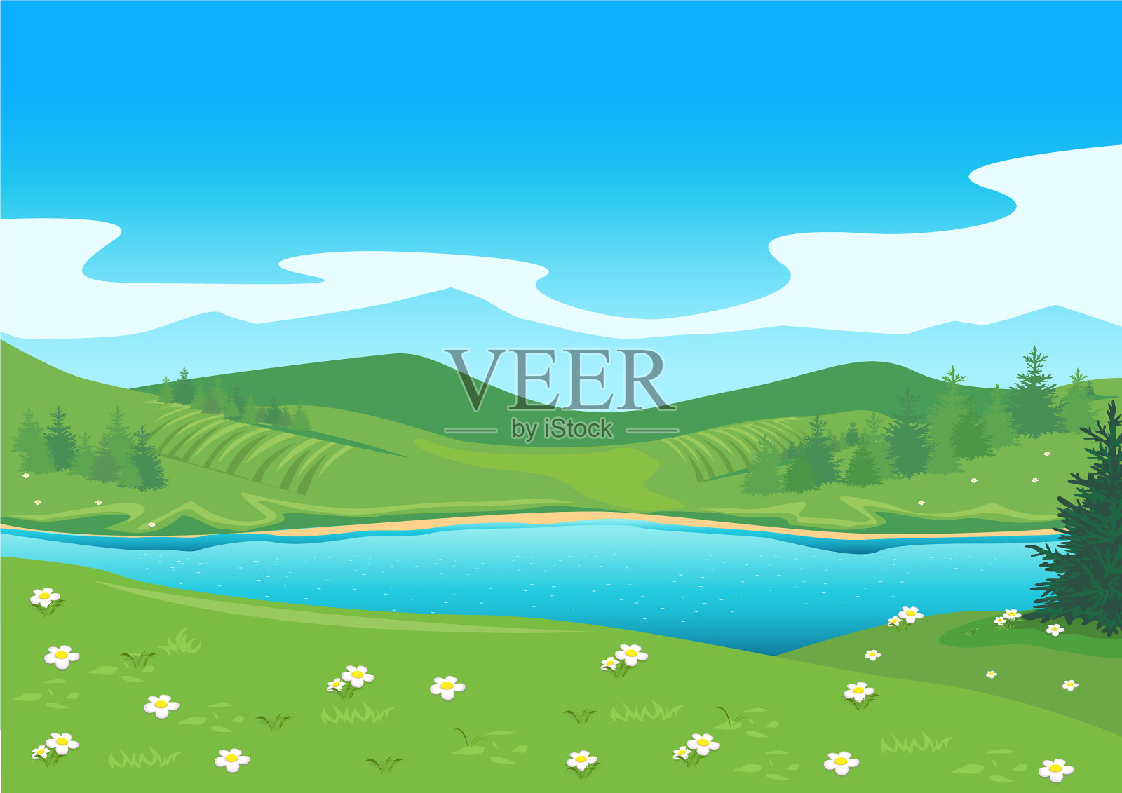 夏天的风景插画图片素材