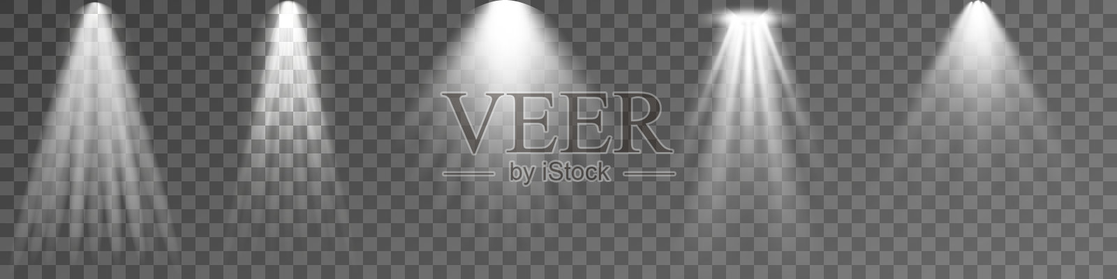 集聚光灯孤立的透明背景。带有白色光线和光束的矢量发光光效果。PNG。矢量图设计元素图片