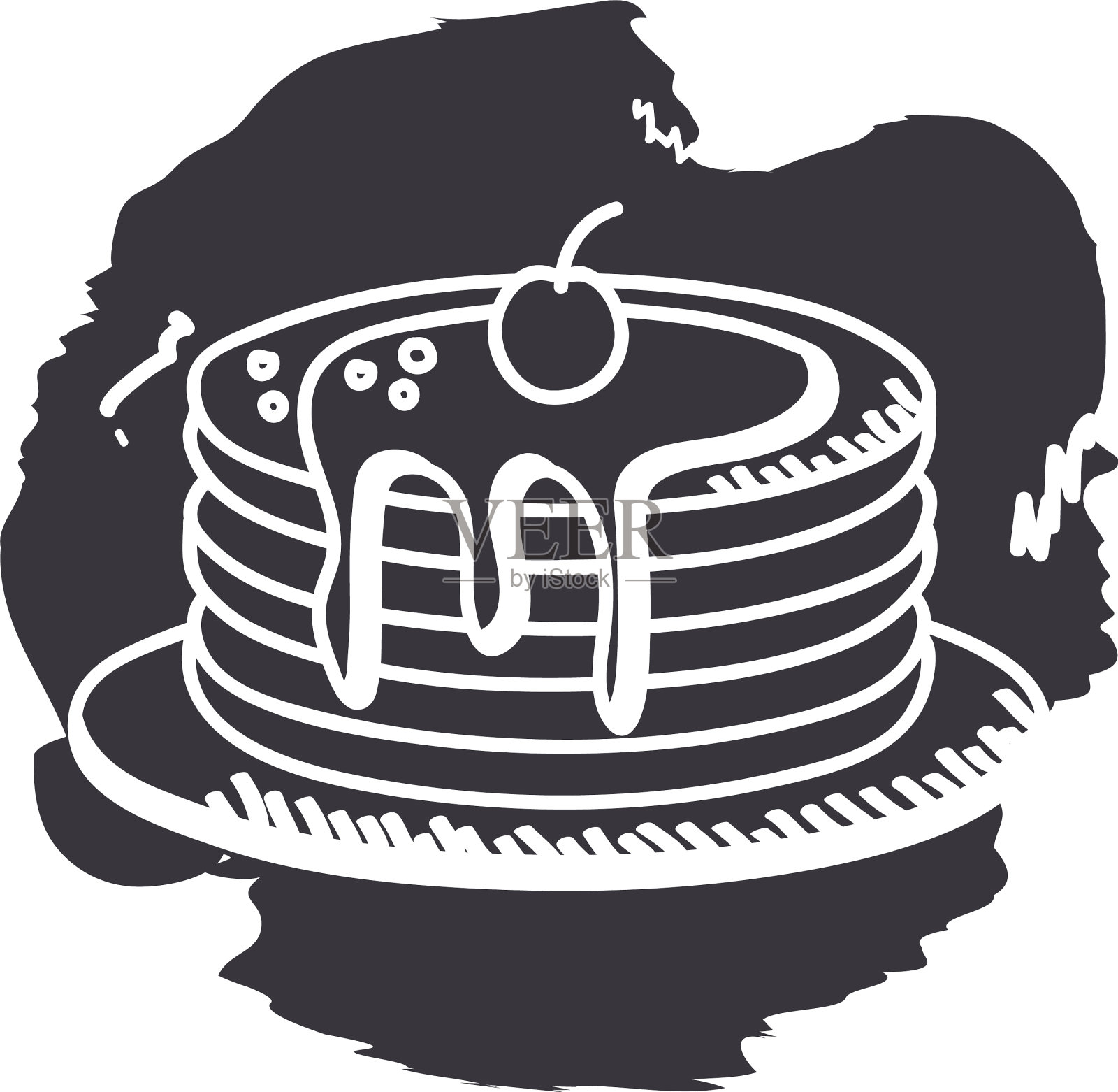 早餐煎饼手绘和方块风格图标设计元素图片