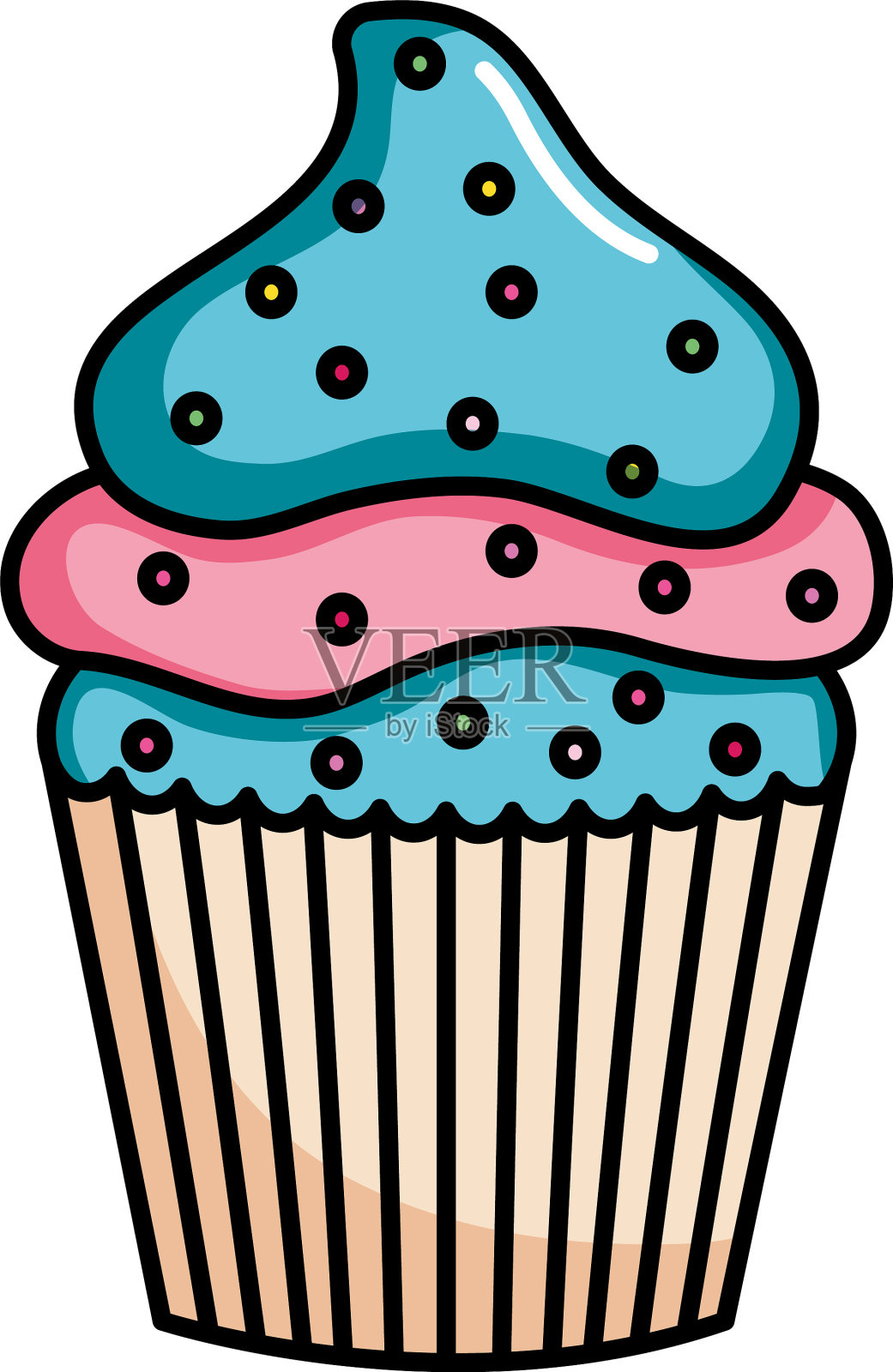 图标甜美的纸杯蛋糕与薯条彩色设计设计元素图片