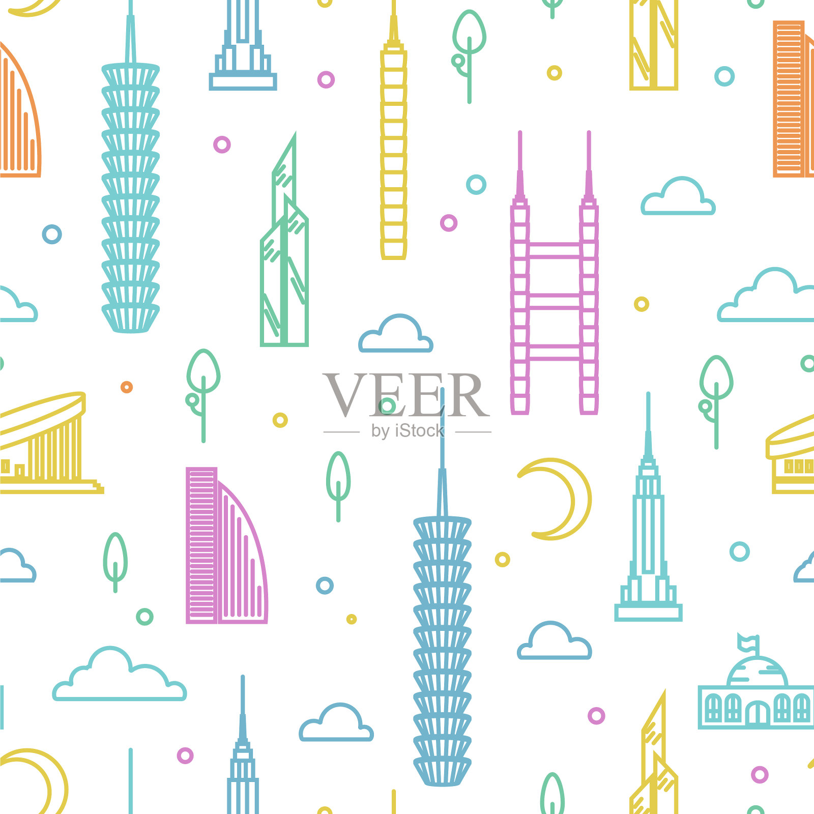 摩天大楼简洁的线条无缝图案插画图片素材