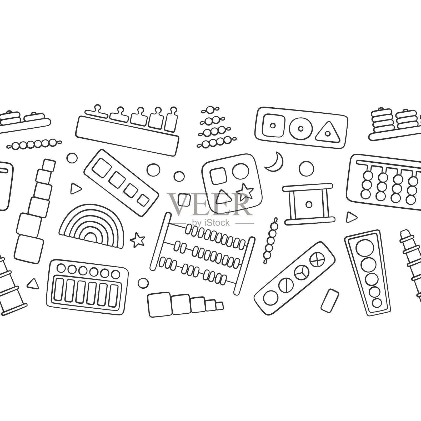 手绘儿童玩具的蒙特梭利游戏插画图片素材