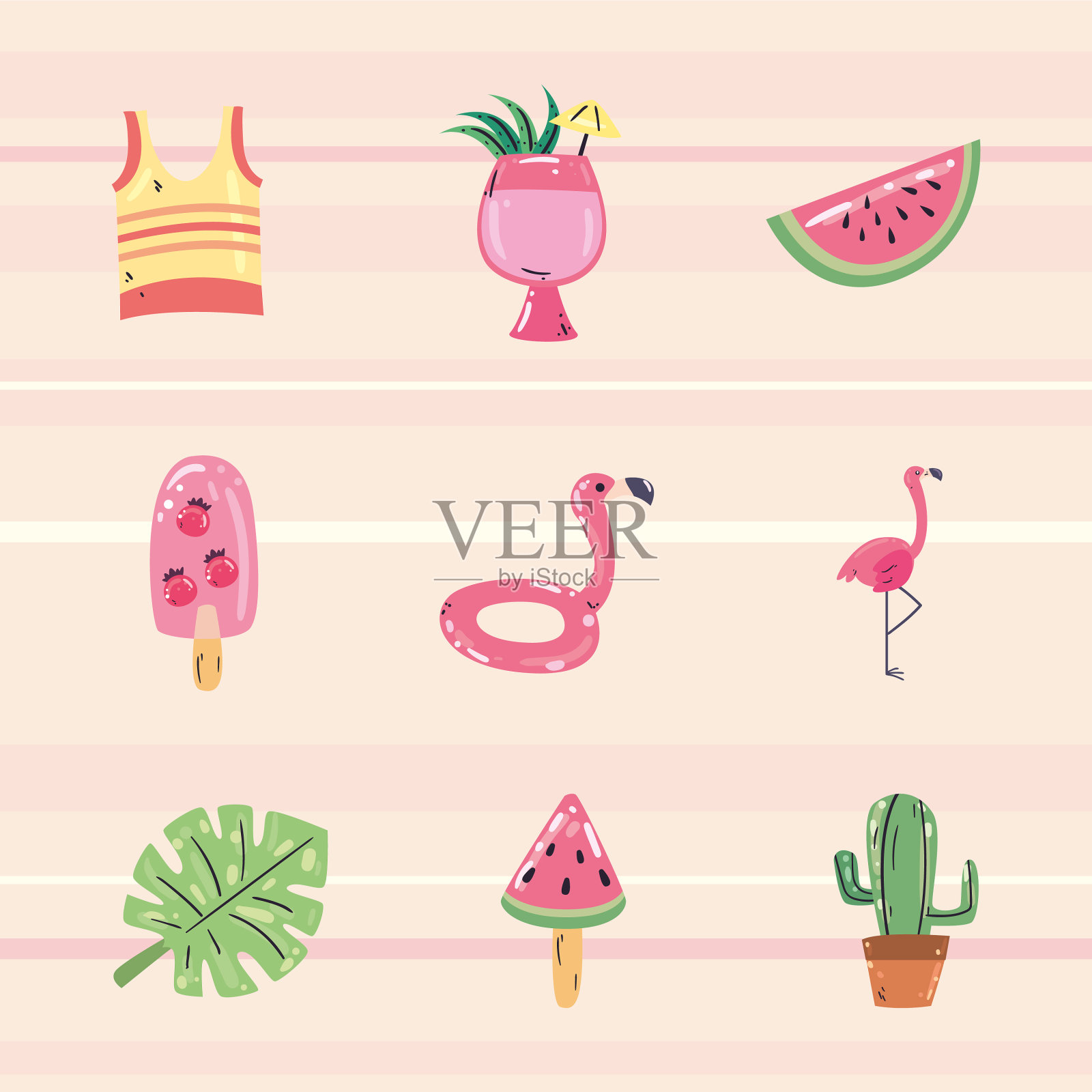 夏季扁平风格图标包设计插画图片素材