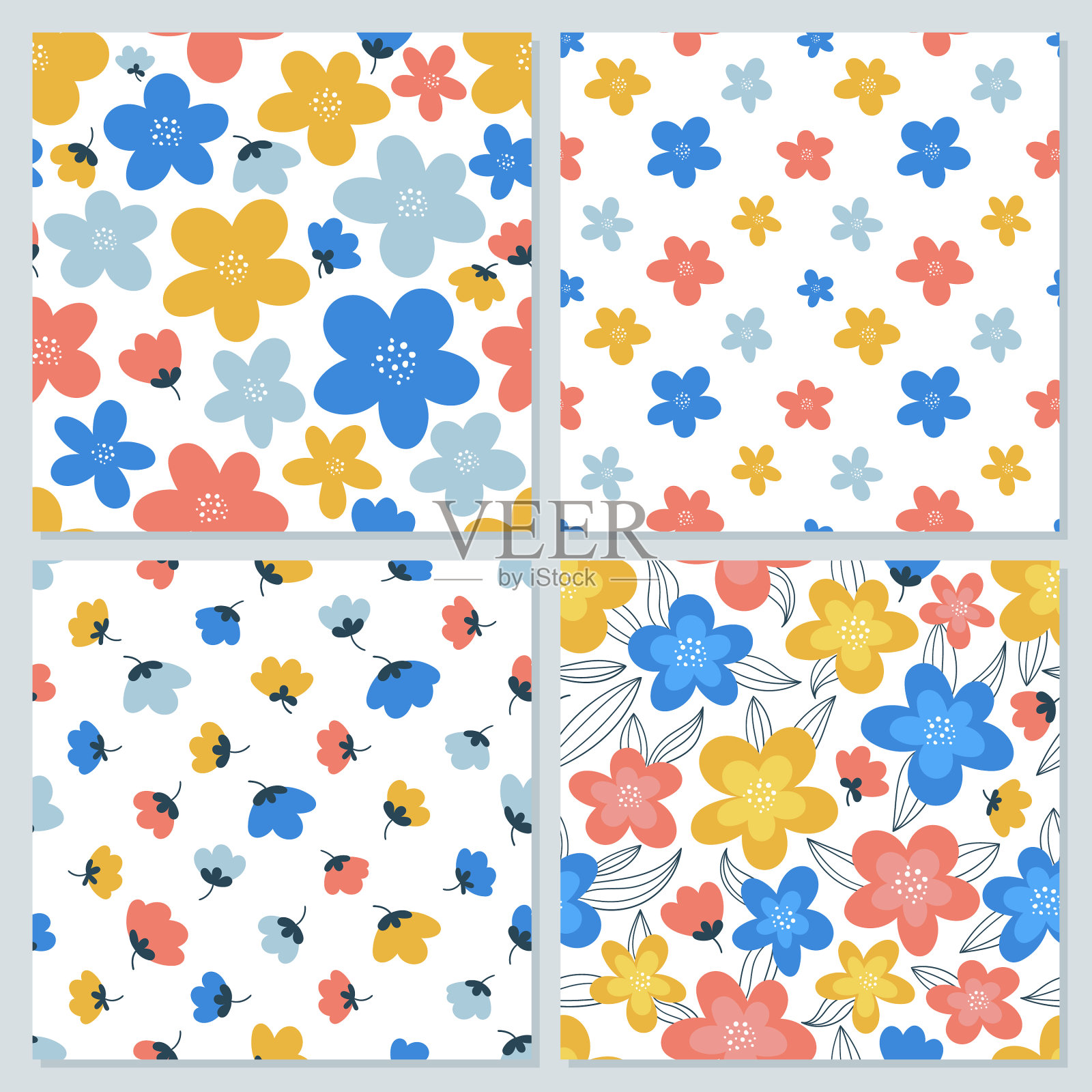 设置彩色花卉无缝图案插画图片素材