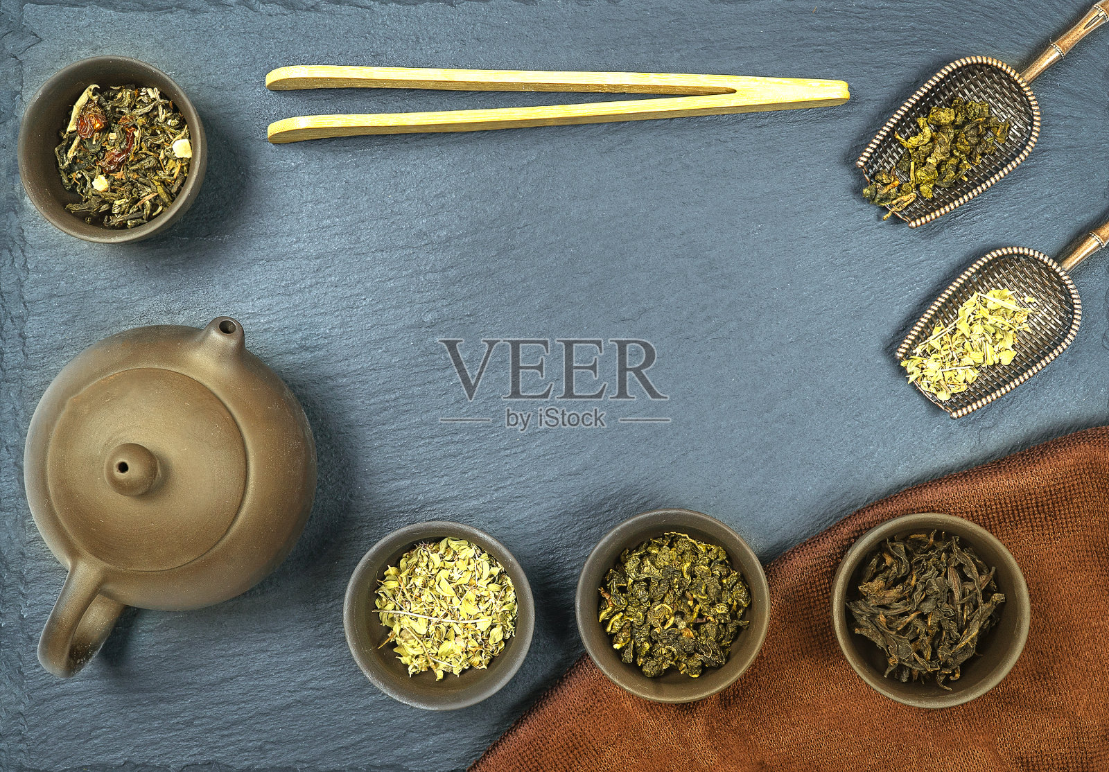 平铺茶具照片摄影图片