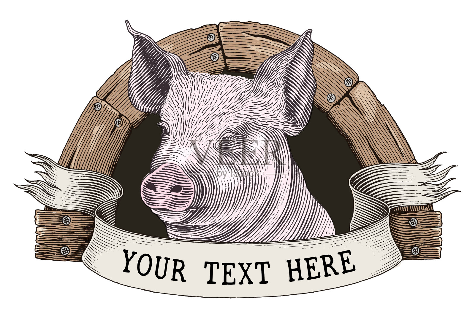 猪场标志手绘复古雕刻风格设计元素图片