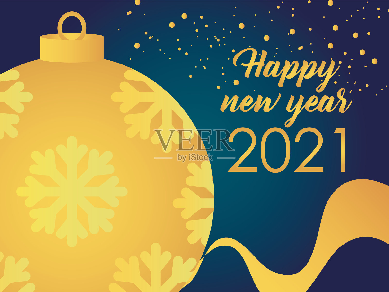 2021年新年快乐金球雪花飘带插画图片素材
